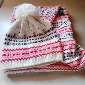 Women's Gap Jogger Flannel Fairisle Pajama Lounge Pants & Hat Large